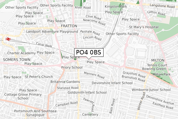 PO4 0BS map - small scale - OS Open Zoomstack (Ordnance Survey)