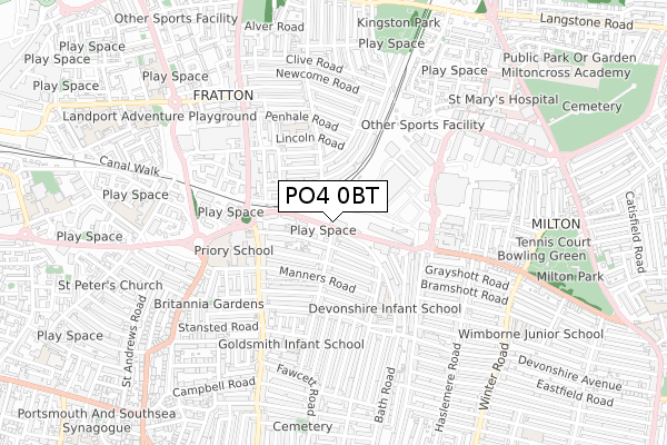 PO4 0BT map - small scale - OS Open Zoomstack (Ordnance Survey)