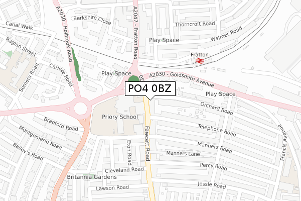 PO4 0BZ map - large scale - OS Open Zoomstack (Ordnance Survey)