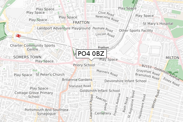 PO4 0BZ map - small scale - OS Open Zoomstack (Ordnance Survey)