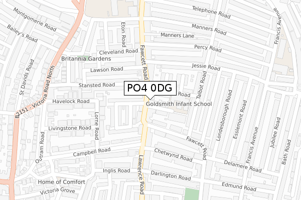 PO4 0DG map - large scale - OS Open Zoomstack (Ordnance Survey)