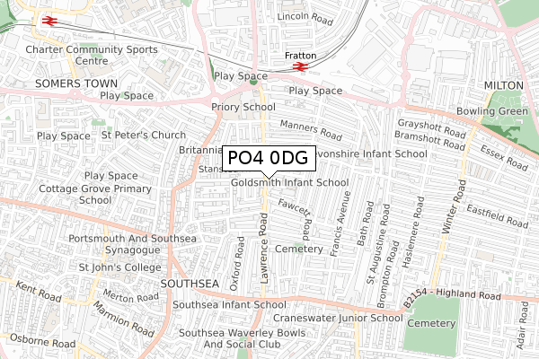 PO4 0DG map - small scale - OS Open Zoomstack (Ordnance Survey)