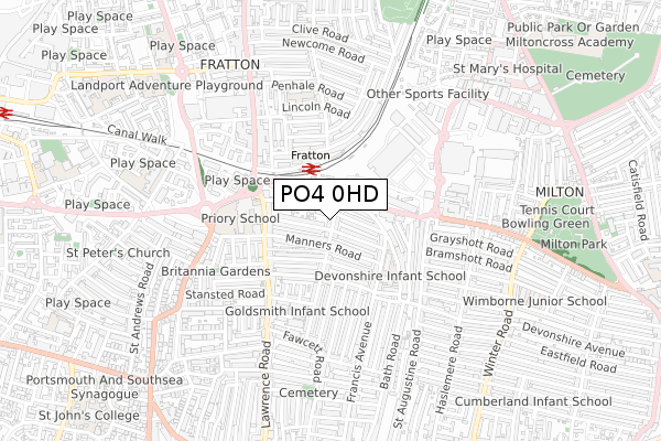 PO4 0HD map - small scale - OS Open Zoomstack (Ordnance Survey)