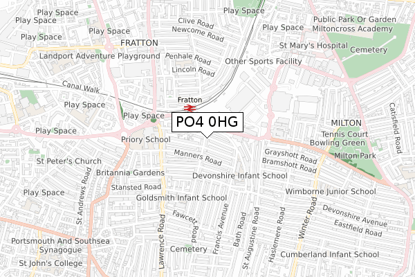 PO4 0HG map - small scale - OS Open Zoomstack (Ordnance Survey)