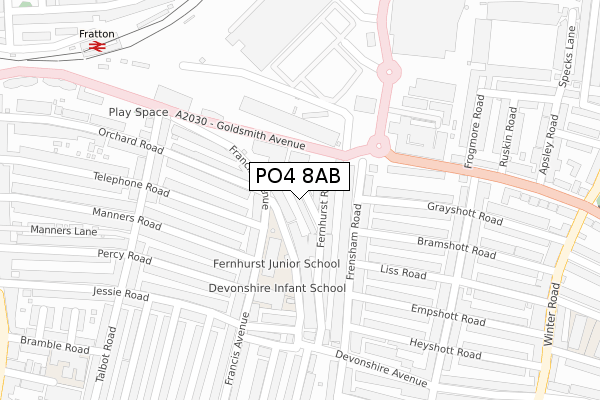 PO4 8AB map - large scale - OS Open Zoomstack (Ordnance Survey)