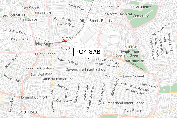 PO4 8AB map - small scale - OS Open Zoomstack (Ordnance Survey)