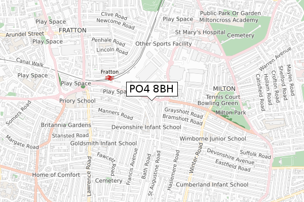 PO4 8BH map - small scale - OS Open Zoomstack (Ordnance Survey)