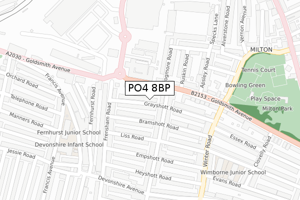 PO4 8BP map - large scale - OS Open Zoomstack (Ordnance Survey)