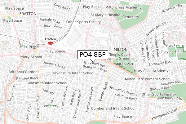 PO4 8BP map - small scale - OS Open Zoomstack (Ordnance Survey)