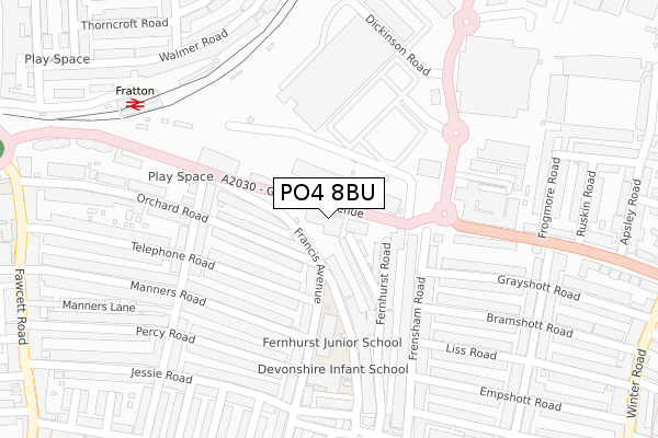 PO4 8BU map - large scale - OS Open Zoomstack (Ordnance Survey)