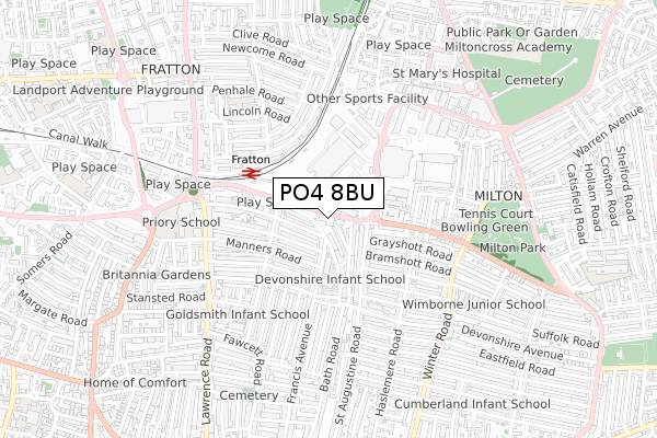 PO4 8BU map - small scale - OS Open Zoomstack (Ordnance Survey)