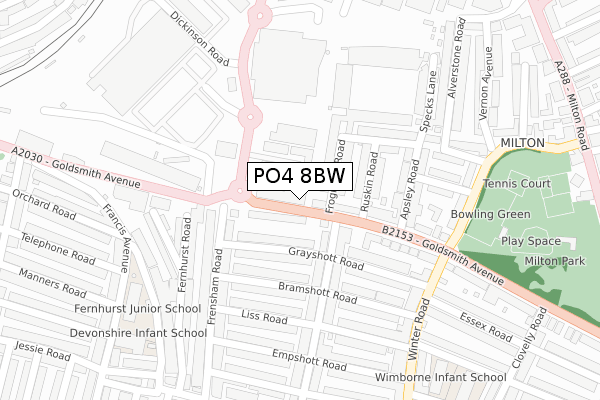 PO4 8BW map - large scale - OS Open Zoomstack (Ordnance Survey)