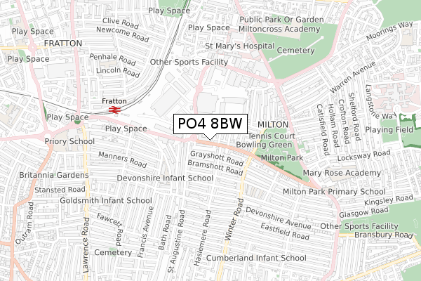 PO4 8BW map - small scale - OS Open Zoomstack (Ordnance Survey)