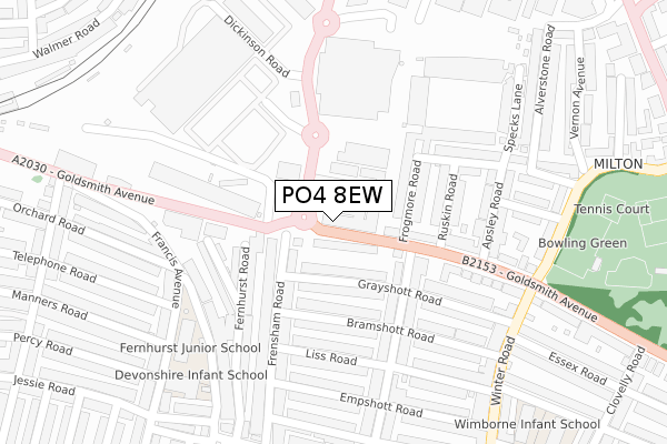 PO4 8EW map - large scale - OS Open Zoomstack (Ordnance Survey)