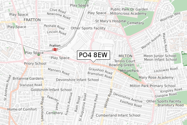 PO4 8EW map - small scale - OS Open Zoomstack (Ordnance Survey)