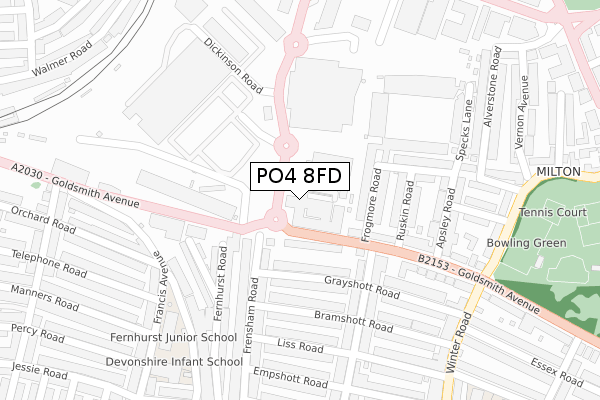 PO4 8FD map - large scale - OS Open Zoomstack (Ordnance Survey)