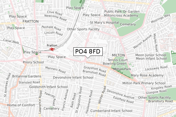 PO4 8FD map - small scale - OS Open Zoomstack (Ordnance Survey)