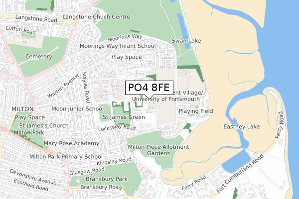 PO4 8FE map - small scale - OS Open Zoomstack (Ordnance Survey)