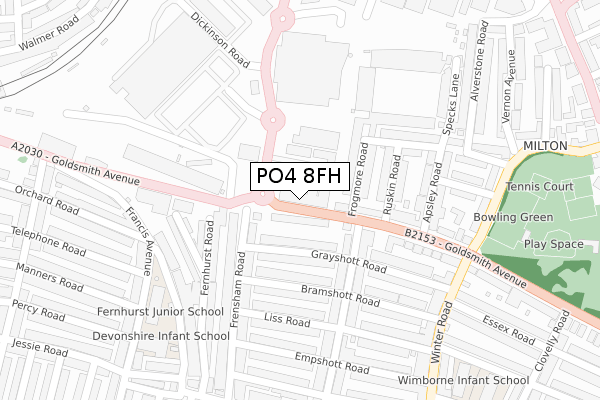 PO4 8FH map - large scale - OS Open Zoomstack (Ordnance Survey)