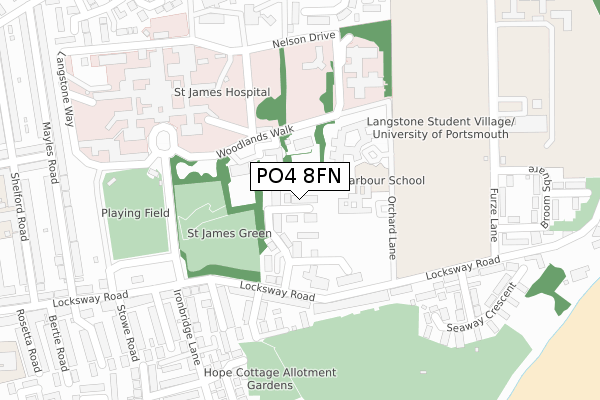 PO4 8FN map - large scale - OS Open Zoomstack (Ordnance Survey)