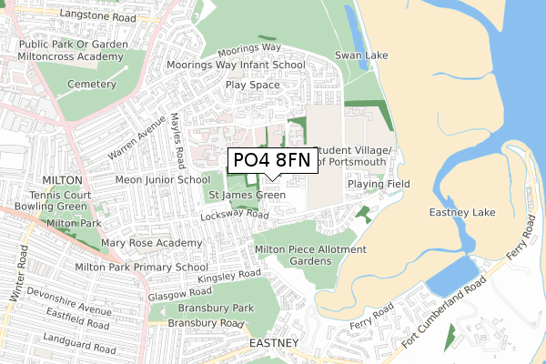 PO4 8FN map - small scale - OS Open Zoomstack (Ordnance Survey)