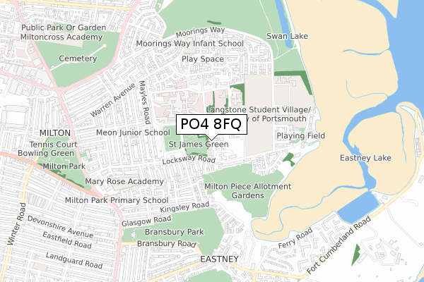 PO4 8FQ map - small scale - OS Open Zoomstack (Ordnance Survey)