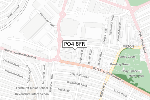 PO4 8FR map - large scale - OS Open Zoomstack (Ordnance Survey)