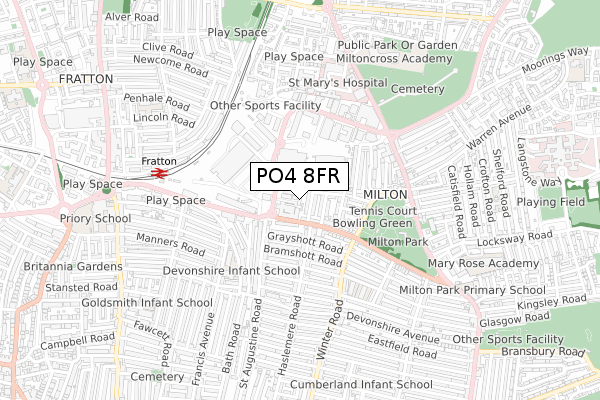 PO4 8FR map - small scale - OS Open Zoomstack (Ordnance Survey)