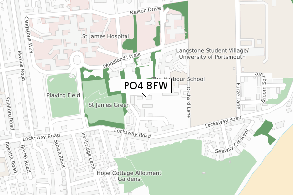 PO4 8FW map - large scale - OS Open Zoomstack (Ordnance Survey)