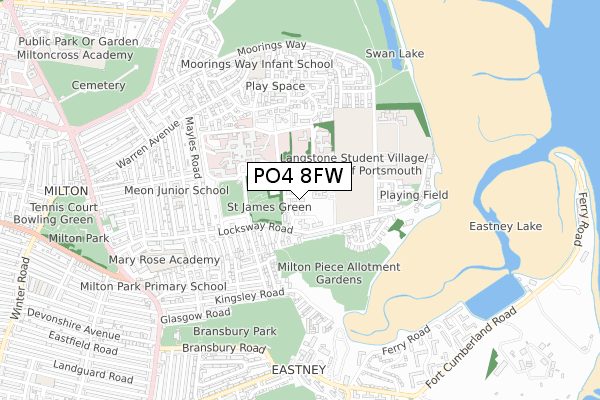 PO4 8FW map - small scale - OS Open Zoomstack (Ordnance Survey)