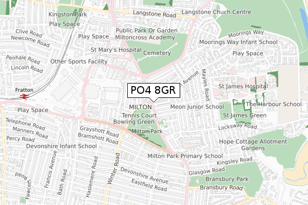 PO4 8GR map - small scale - OS Open Zoomstack (Ordnance Survey)