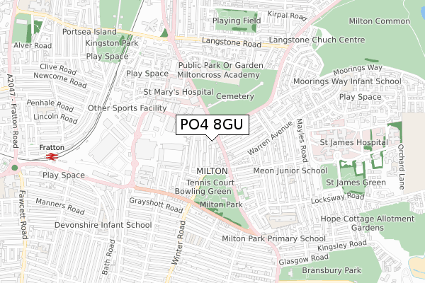 PO4 8GU map - small scale - OS Open Zoomstack (Ordnance Survey)