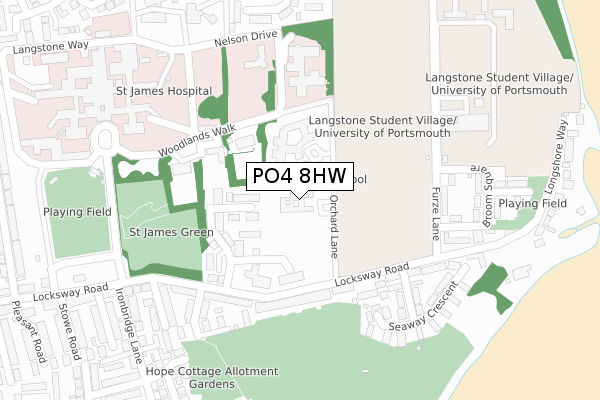 PO4 8HW map - large scale - OS Open Zoomstack (Ordnance Survey)