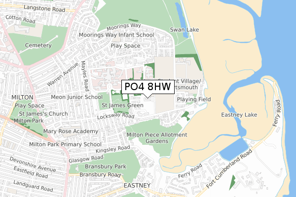 PO4 8HW map - small scale - OS Open Zoomstack (Ordnance Survey)