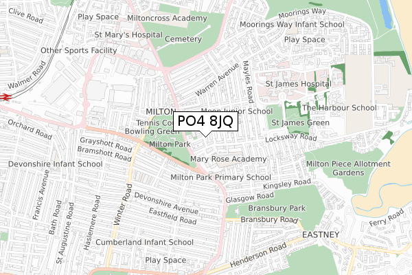 PO4 8JQ map - small scale - OS Open Zoomstack (Ordnance Survey)