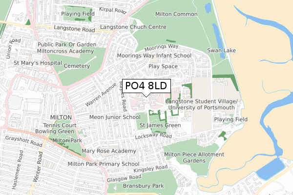 PO4 8LD map - small scale - OS Open Zoomstack (Ordnance Survey)