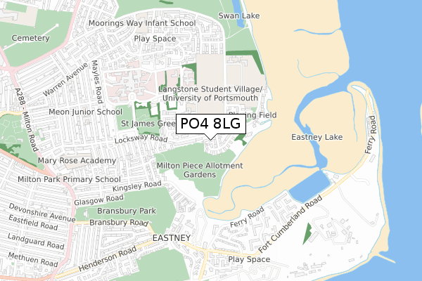 PO4 8LG map - small scale - OS Open Zoomstack (Ordnance Survey)