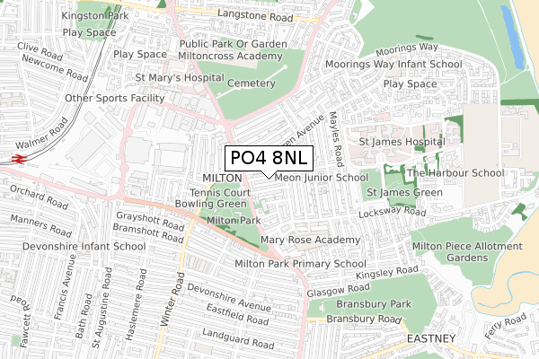 PO4 8NL map - small scale - OS Open Zoomstack (Ordnance Survey)