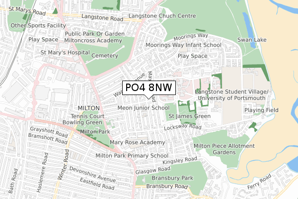 PO4 8NW map - small scale - OS Open Zoomstack (Ordnance Survey)