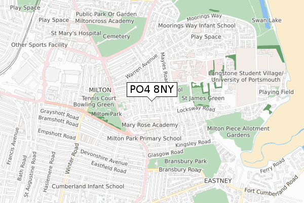 PO4 8NY map - small scale - OS Open Zoomstack (Ordnance Survey)