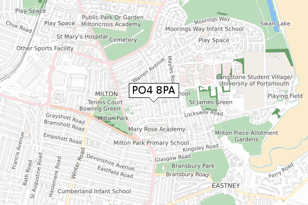 PO4 8PA map - small scale - OS Open Zoomstack (Ordnance Survey)