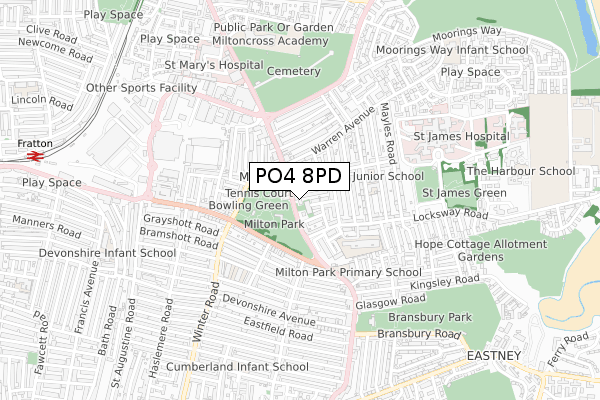 PO4 8PD map - small scale - OS Open Zoomstack (Ordnance Survey)