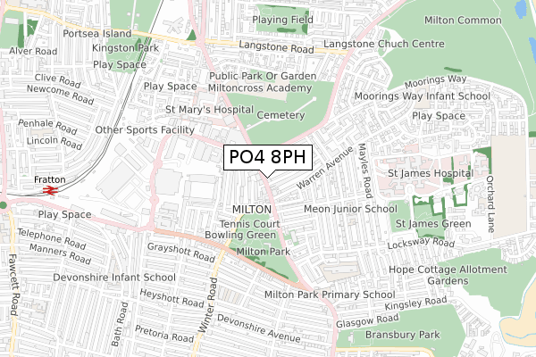 PO4 8PH map - small scale - OS Open Zoomstack (Ordnance Survey)