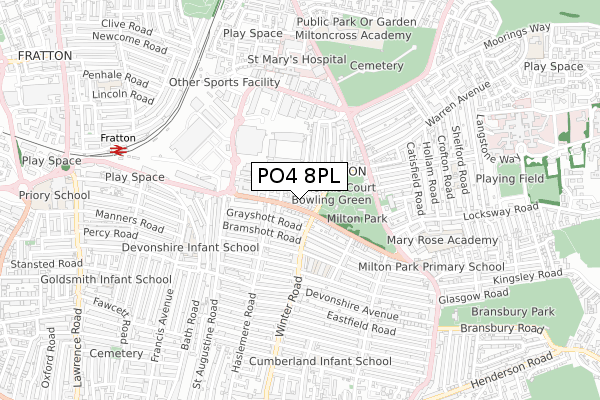 PO4 8PL map - small scale - OS Open Zoomstack (Ordnance Survey)