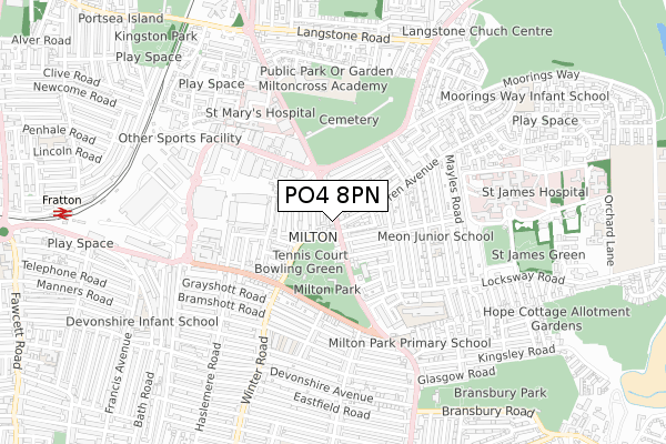 PO4 8PN map - small scale - OS Open Zoomstack (Ordnance Survey)