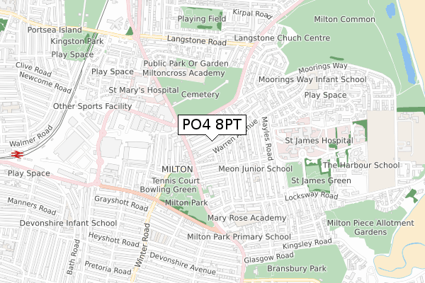 PO4 8PT map - small scale - OS Open Zoomstack (Ordnance Survey)