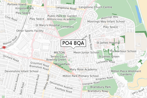 PO4 8QA map - small scale - OS Open Zoomstack (Ordnance Survey)