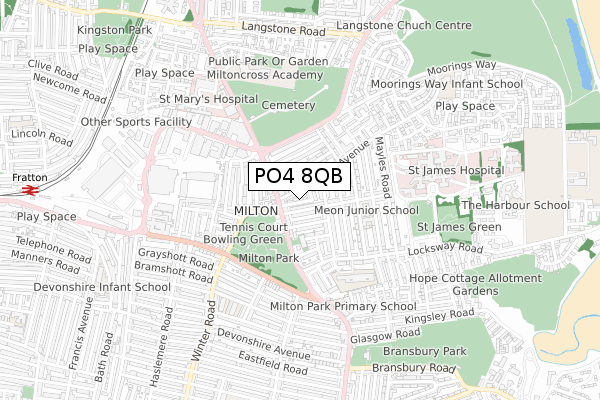 PO4 8QB map - small scale - OS Open Zoomstack (Ordnance Survey)