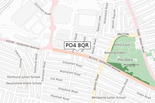 PO4 8QR map - large scale - OS Open Zoomstack (Ordnance Survey)