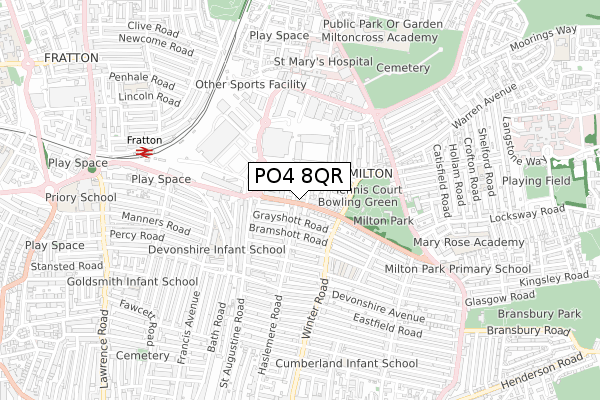 PO4 8QR map - small scale - OS Open Zoomstack (Ordnance Survey)